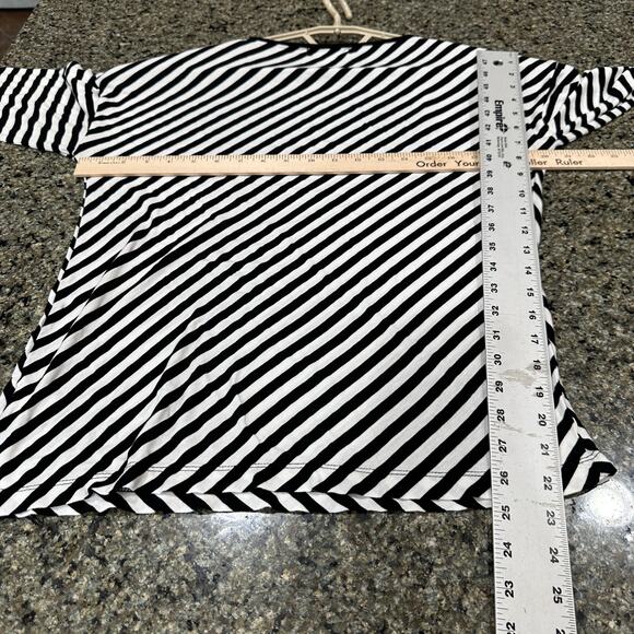 Liz Claiborne Women Top Size L Black White Striped Short Sleeve 100% Rayon Basic - Picture 4 of 6